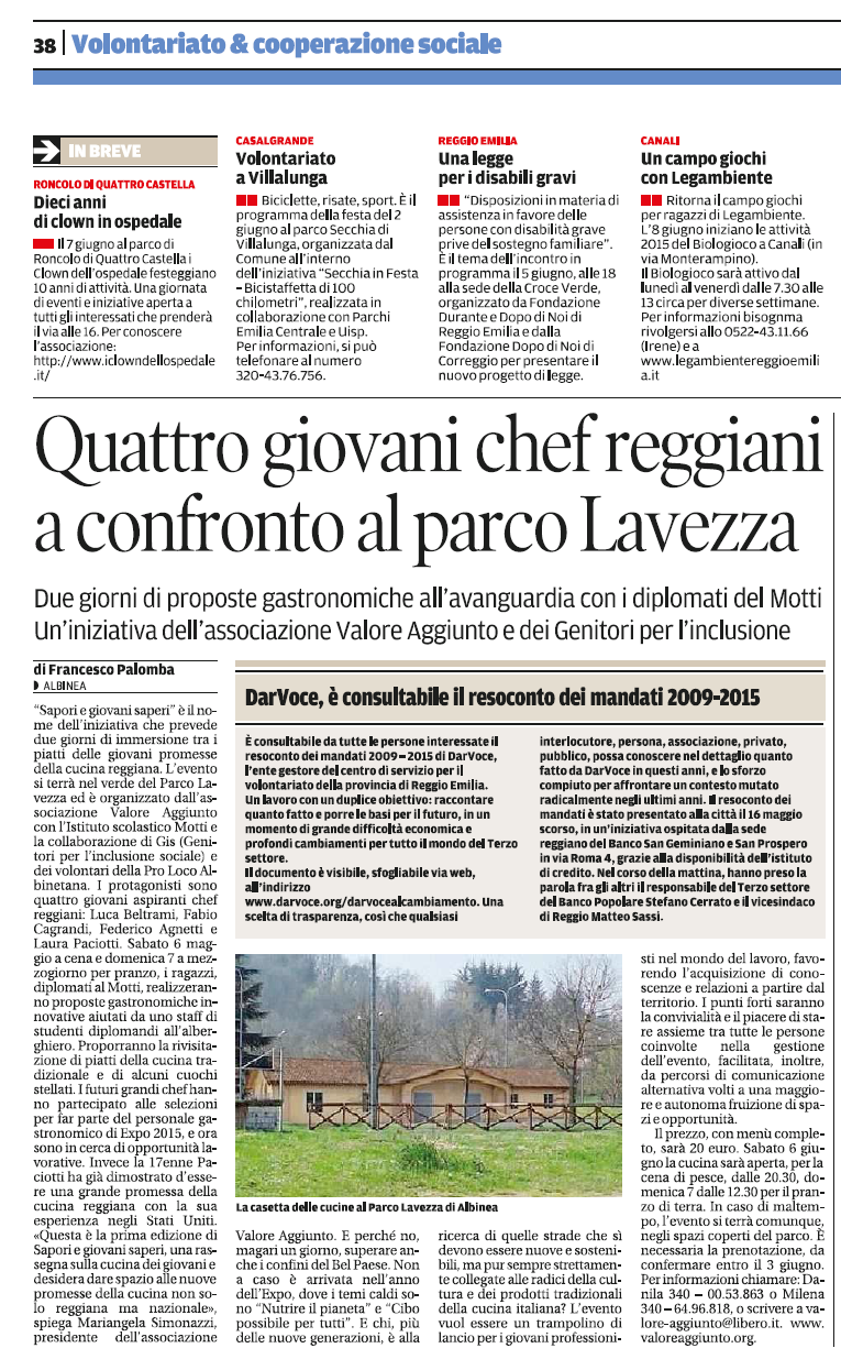 LA GAZZETTA DI REGGIO PARLA DEL NOSTRO EVENTO DEL 6/7 GIUGNO Valore Aggiunto LA GAZZETTA DI REGGIO PARLA DEL NOSTRO EVENTO DEL 6/7 GIUGNO Valore Aggiunto