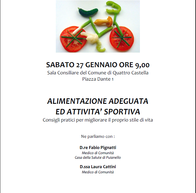 SABATO 27 GENNAIO: INCONTRO SU ALIMENTAZIONE E SPORT